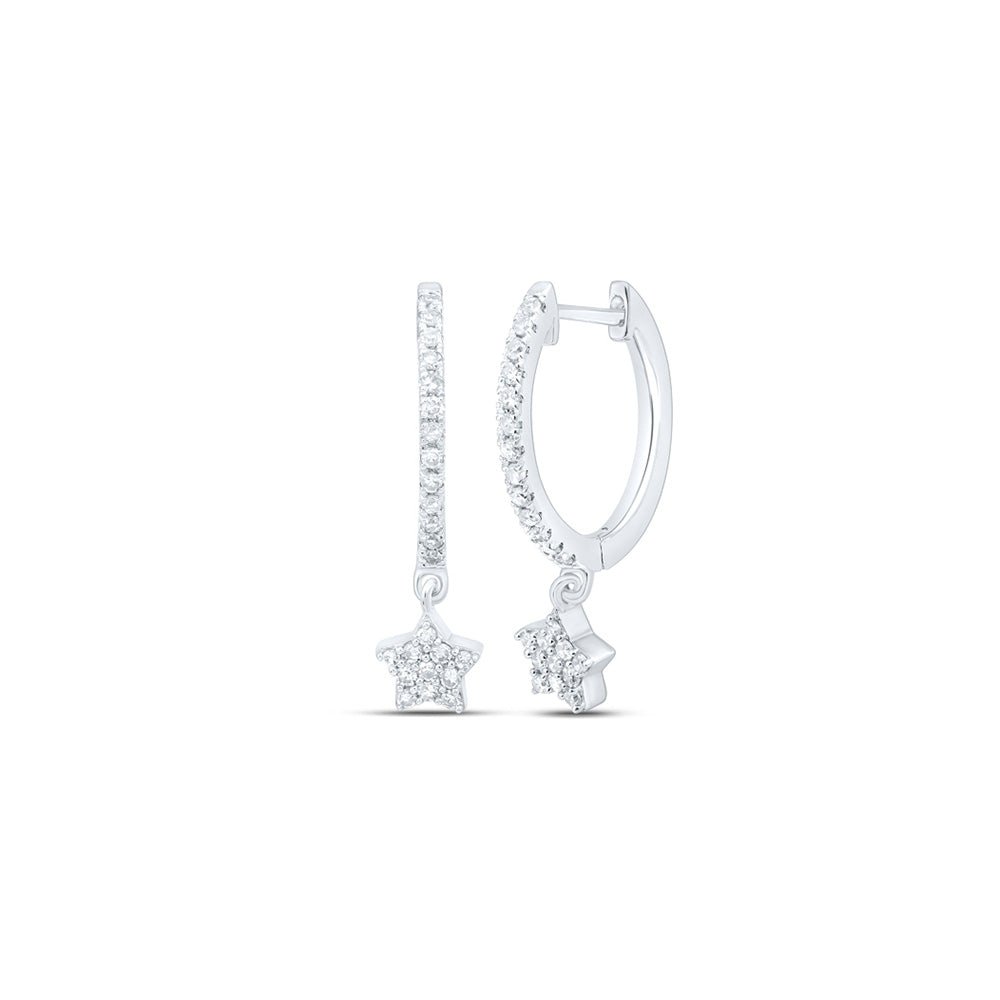 Earrings | 10kt White Gold Womens Round Diamond Star Hoop Dangle Earrings 1/5 Cttw | Splendid Jewellery GND
