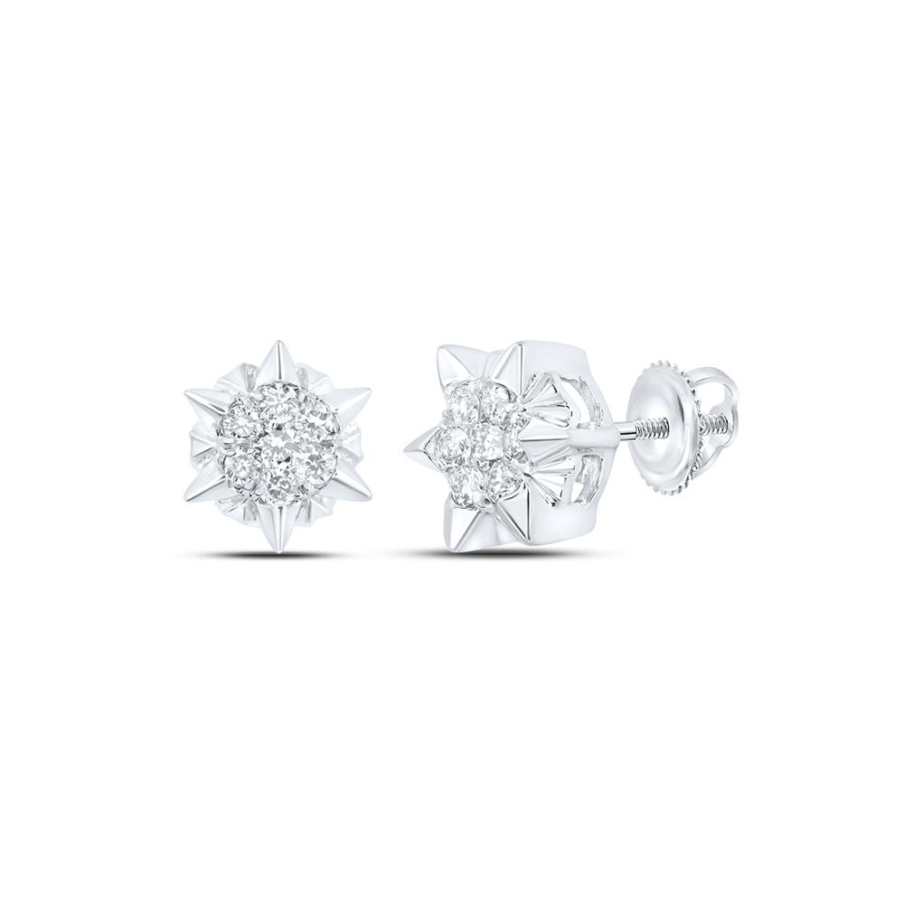 Earrings | 10kt White Gold Womens Round Diamond Starburst Cluster Earrings 1/5 Cttw | Splendid Jewellery GND