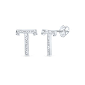 10kt White Gold Womens Round Diamond T Initial Letter Earrings 1/10 Cttw | Timeless Elegance Collection Top view from the 10Kt White Gold Womens Round Diamond T Initial Letter Earrings 1 12 Cttwpin215074 collection by Splendid Jewellery