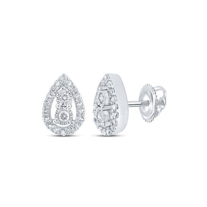 Earrings | 10kt White Gold Womens Round Diamond Teardrop Earrings 1/5 Cttw | Splendid Jewellery GND