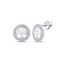 Load image into Gallery viewer, 10kt White Gold Tree of Life Circle Earrings with Sparkling Diamonds Top view from the 10Kt White Gold Womens Round Diamond Tree Of Life Circle Earrings 1 6 Cttwpin217246 collection by Splendid Jewellery