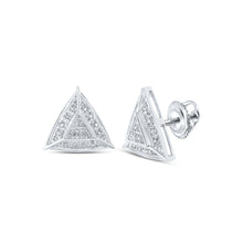 Load image into Gallery viewer, Diamond Brilliance: 10kt White Gold Womens Round Diamond Triangle Earrings 1/10 Cttw Top view from the 10Kt White Gold Womens Round Diamond Triangle Earrings 1 10 Cttwpin217733 collection by Splendid Jewellery