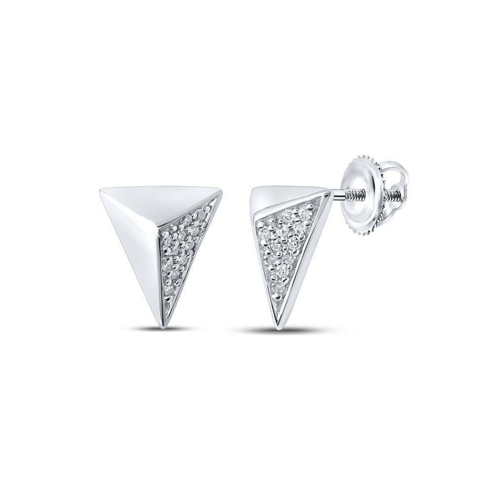 Earrings | 10kt White Gold Womens Round Diamond Triangle Earrings 1/20 Cttw | Splendid Jewellery GND