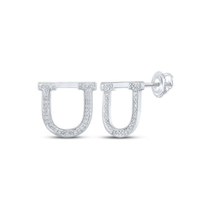 Earrings | 10kt White Gold Womens Round Diamond U Initial Letter Earrings 1/6 Cttw | Splendid Jewellery GND