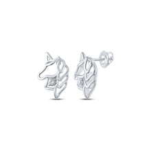 Load image into Gallery viewer, Enchanted Unicorn Sparkle Earrings Top view from the 10Kt White Gold Womens Round Diamond Unicorn Earrings 1 20 Cttwpin214058 collection by Splendid Jewellery