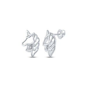 Earrings | 10kt White Gold Womens Round Diamond Unicorn Earrings 1/20 Cttw | Splendid Jewellery GND