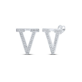 10kt White Gold Diamond Initial Earrings - Personalized Elegance by Splendid Jewellery Top view from the 10Kt White Gold Womens Round Diamond V Initial Letter Earrings 1 8 Cttwpin215050 collection by Splendid Jewellery