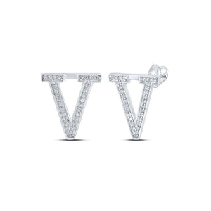 Earrings | 10kt White Gold Womens Round Diamond V Initial Letter Earrings 1/8 Cttw | Splendid Jewellery GND