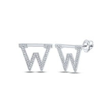 Load image into Gallery viewer, Diamond Initial Earrings in 10kt White Gold - Personalized Elegance Top view from the 10Kt White Gold Womens Round Diamond W Initial Letter Earrings 1 6 Cttwpin215055 collection by Splendid Jewellery