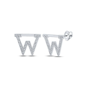 Earrings | 10kt White Gold Womens Round Diamond W Initial Letter Earrings 1/6 Cttw | Splendid Jewellery GND