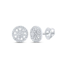 Load image into Gallery viewer, Captivating Brilliance: 10kt White Gold Diamond Wagon Wheel Cluster Earrings Top view from the 10Kt White Gold Womens Round Diamond Wagon Wheel Cluster Earrings 1 3 Cttwpin286323 collection by Splendid Jewellery