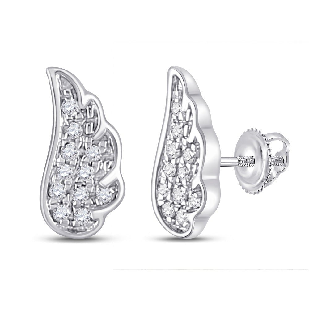 Earrings | 10kt White Gold Womens Round Diamond Wing Angel Earrings 1/20 Cttw | Splendid Jewellery GND