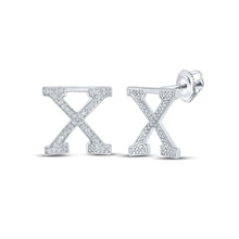 Load image into Gallery viewer, 10kt White Gold Womens Round Diamond X Initial Letter Earrings 1/5 Cttw | Personalized Elegance Top view from the 10Kt White Gold Womens Round Diamond X Initial Letter Earrings 1 5 Cttwpin215051 collection by Splendid Jewellery