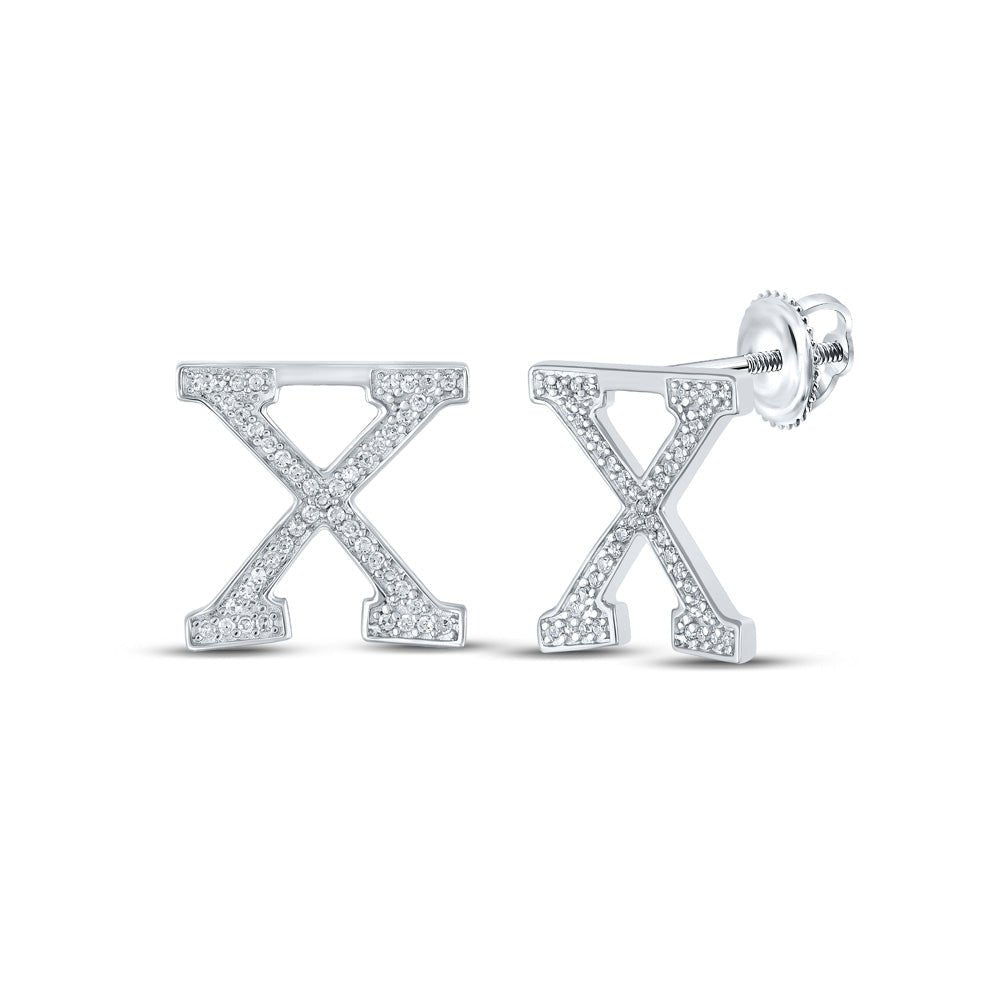 Earrings | 10kt White Gold Womens Round Diamond X Initial Letter Earrings 1/5 Cttw | Splendid Jewellery GND