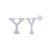 Load image into Gallery viewer, Y Initial Sparkling Diamond Earrings in 10kt White Gold Top view from the 10Kt White Gold Womens Round Diamond Y Initial Letter Earrings 1 8 Cttwpin215056 collection by Splendid Jewellery