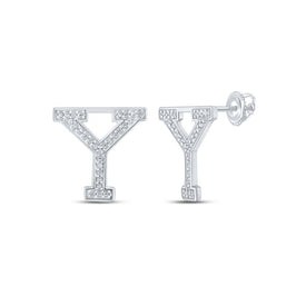Y Initial Sparkling Diamond Earrings in 10kt White Gold Top view from the 10Kt White Gold Womens Round Diamond Y Initial Letter Earrings 1 8 Cttwpin215056 collection by Splendid Jewellery