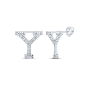 Earrings | 10kt White Gold Womens Round Diamond Y Initial Letter Earrings 1/8 Cttw | Splendid Jewellery GND