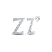Load image into Gallery viewer, Z Initial Brilliance: 10kt White Gold Womens Round Diamond Earrings Top view from the 10Kt White Gold Womens Round Diamond Z Initial Letter Earrings 1 8 Cttwpin215047 collection by Splendid Jewellery