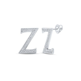 Z Initial Brilliance: 10kt White Gold Womens Round Diamond Earrings Top view from the 10Kt White Gold Womens Round Diamond Z Initial Letter Earrings 1 8 Cttwpin215047 collection by Splendid Jewellery