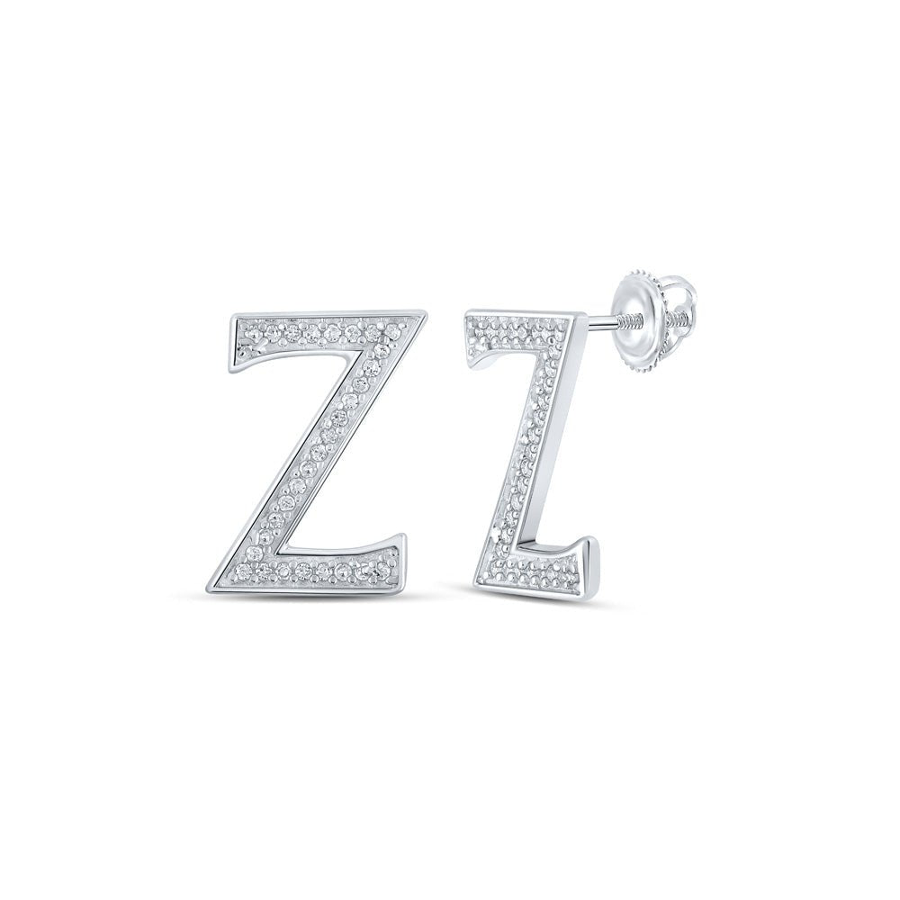 Earrings | 10kt White Gold Womens Round Diamond Z Initial Letter Earrings 1/8 Cttw | Splendid Jewellery GND