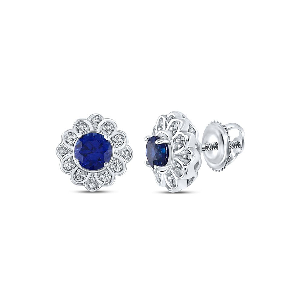 Earrings | 10kt White Gold Womens Round Lab-Created Blue Sapphire Cluster Earrings 3/4 Cttw | Splendid Jewellery GND