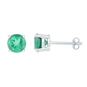 Earrings | 10kt White Gold Womens Round Lab-Created Emerald Solitaire Earrings 2 Cttw | Splendid Jewellery GND