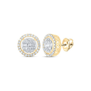 Earrings | 10kt Yellow Gold Womens Baguette Diamond Circle Earrings 1/2 Cttw | Splendid Jewellery GND