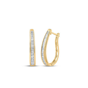 Earrings | 10kt Yellow Gold Womens Baguette Diamond Hoop Earrings 1 Cttw | Splendid Jewellery GND