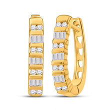 Load image into Gallery viewer, Radiant Brilliance: 10kt Yellow Gold Baguette Diamond Hoop Earrings product  Top View from Splendid Jewellery