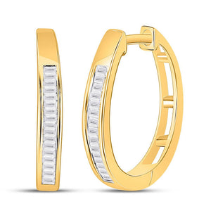 Earrings | 10kt Yellow Gold Womens Baguette Diamond Hoop Earrings 1/5 Cttw | Splendid Jewellery GND