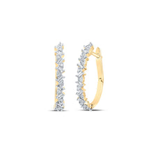 Load image into Gallery viewer, 10kt Yellow Gold Baguette and Round Diamond Hoop Earrings - Timeless Elegance and Brilliant Sparkle product  Top View from Splendid Jewellery