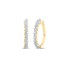 10kt Yellow Gold Baguette and Round Diamond Hoop Earrings - Timeless Elegance and Brilliant Sparkle product  Top View from Splendid Jewellery