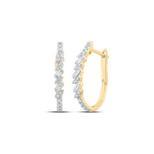 Load image into Gallery viewer, 10kt Yellow Gold Baguette and Round Diamond Hoop Earrings product  Top View from Splendid Jewellery