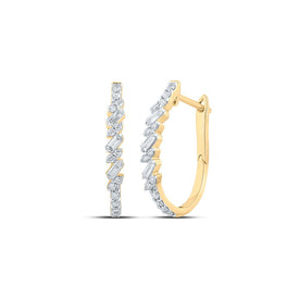 10kt Yellow Gold Baguette and Round Diamond Hoop Earrings product  Top View from Splendid Jewellery