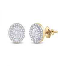 Load image into Gallery viewer, 10kt Yellow Gold Baguette and Round Diamond Oval Cluster Earrings 3/8 Cttw product  Top View from Splendid Jewellery