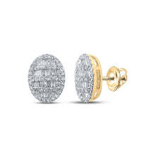 Load image into Gallery viewer, 10kt Yellow Gold Baguette and Round Diamond Oval Earrings - Timeless Elegance and Sparkling Brilliance product  Top View from Splendid Jewellery