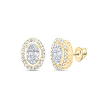 Load image into Gallery viewer, Radiant Brilliance: 10kt Yellow Gold Womens Baguette Diamond Oval Earrings 3/8 Cttw product  Top View from Splendid Jewellery