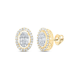 Radiant Brilliance: 10kt Yellow Gold Womens Baguette Diamond Oval Earrings 3/8 Cttw product  Top View from Splendid Jewellery