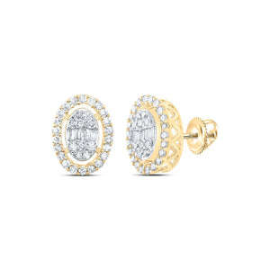 Earrings | 10kt Yellow Gold Womens Baguette Diamond Oval Earrings 3/8 Cttw | Splendid Jewellery GND