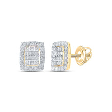 Load image into Gallery viewer, Exquisite 10kt Yellow Gold Baguette Diamond Rectangle Cluster Earrings product  Top View from Splendid Jewellery