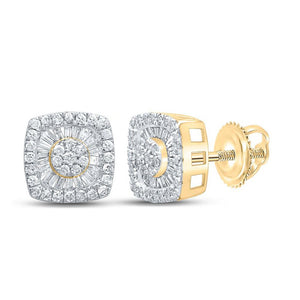 Earrings | 10kt Yellow Gold Womens Baguette Diamond Square Earrings 7/8 Cttw | Splendid Jewellery GND