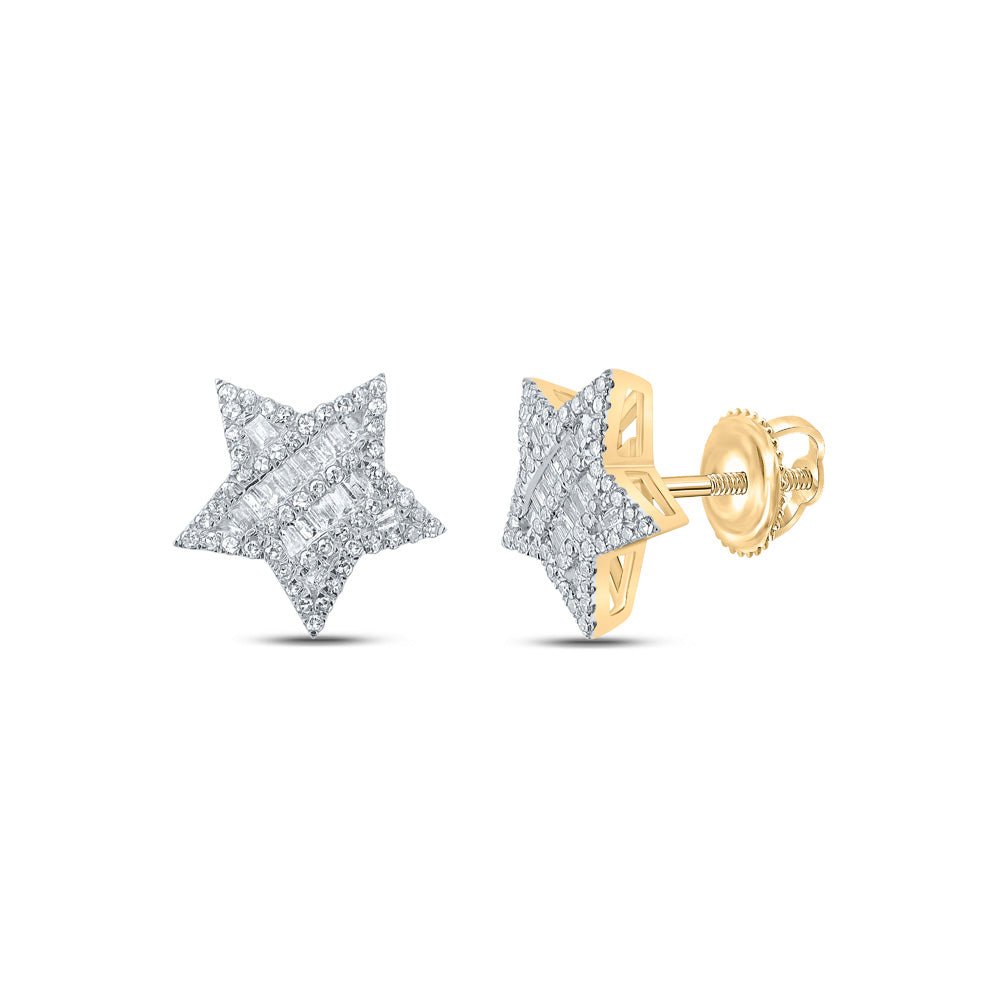 Earrings | 10kt Yellow Gold Womens Baguette Diamond Star Earrings 1/2 Cttw | Splendid Jewellery GND