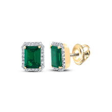Load image into Gallery viewer, Splendid Jewellery 10kt Yellow Gold Lab-Created Emerald Diamond Stud Earrings product  Top View from Splendid Jewellery