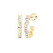 Load image into Gallery viewer, 10kt Yellow Gold Royal Diamond Half Hoop Earrings 1/2 Cttw product  Top View from Splendid Jewellery