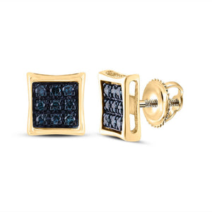 Earrings | 10kt Yellow Gold Womens Round Blue Color Enhanced Diamond Square Earrings 1/20 Cttw | Splendid Jewellery GND