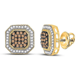 10kt Yellow Gold Octagon Cluster Diamond Earrings - A Captivating Statement of Elegance  Top View from Splendid Jewellery