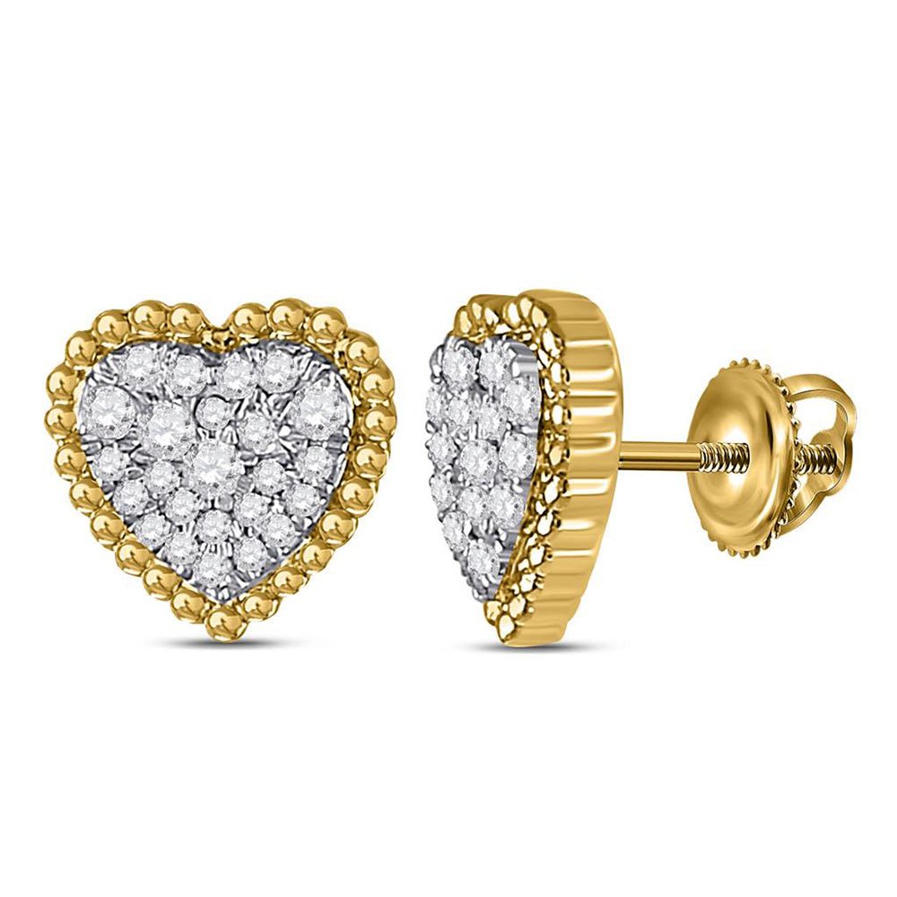 Earrings | 10kt Yellow Gold Womens Round Diamond Beaded Heart Earrings 1/4 Cttw | Splendid Jewellery GND