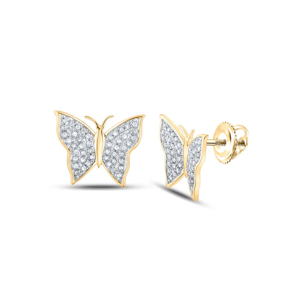 Earrings | 10kt Yellow Gold Womens Round Diamond Butterfly Bug Earrings 1/4 Cttw | Splendid Jewellery GND