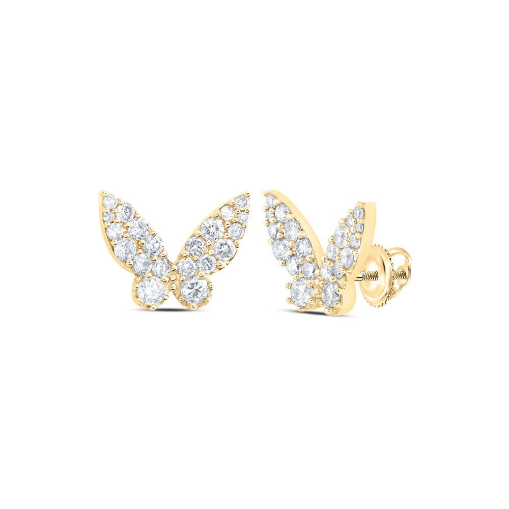 Earrings | 10kt Yellow Gold Womens Round Diamond Butterfly Earrings 1/2 Cttw | Splendid Jewellery GND
