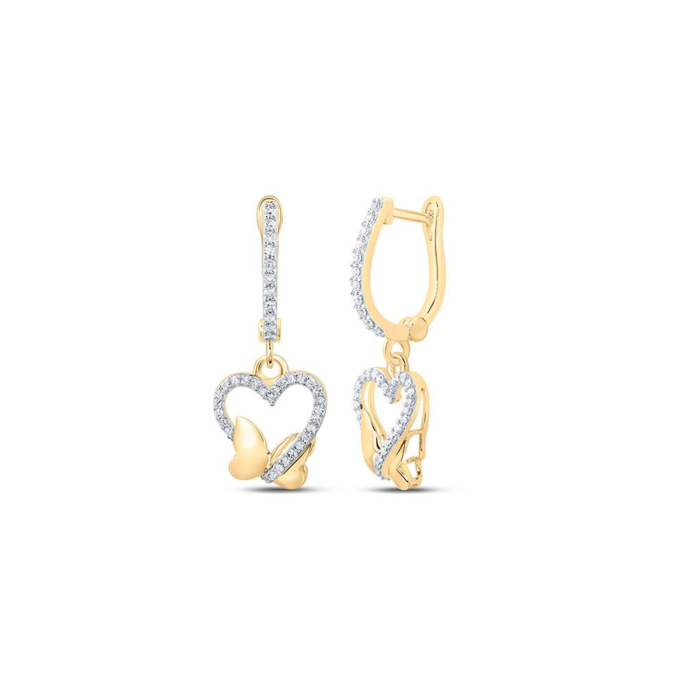Earrings | 10kt Yellow Gold Womens Round Diamond Butterfly Heart Dangle Earrings 1/4 Cttw | Splendid Jewellery GND